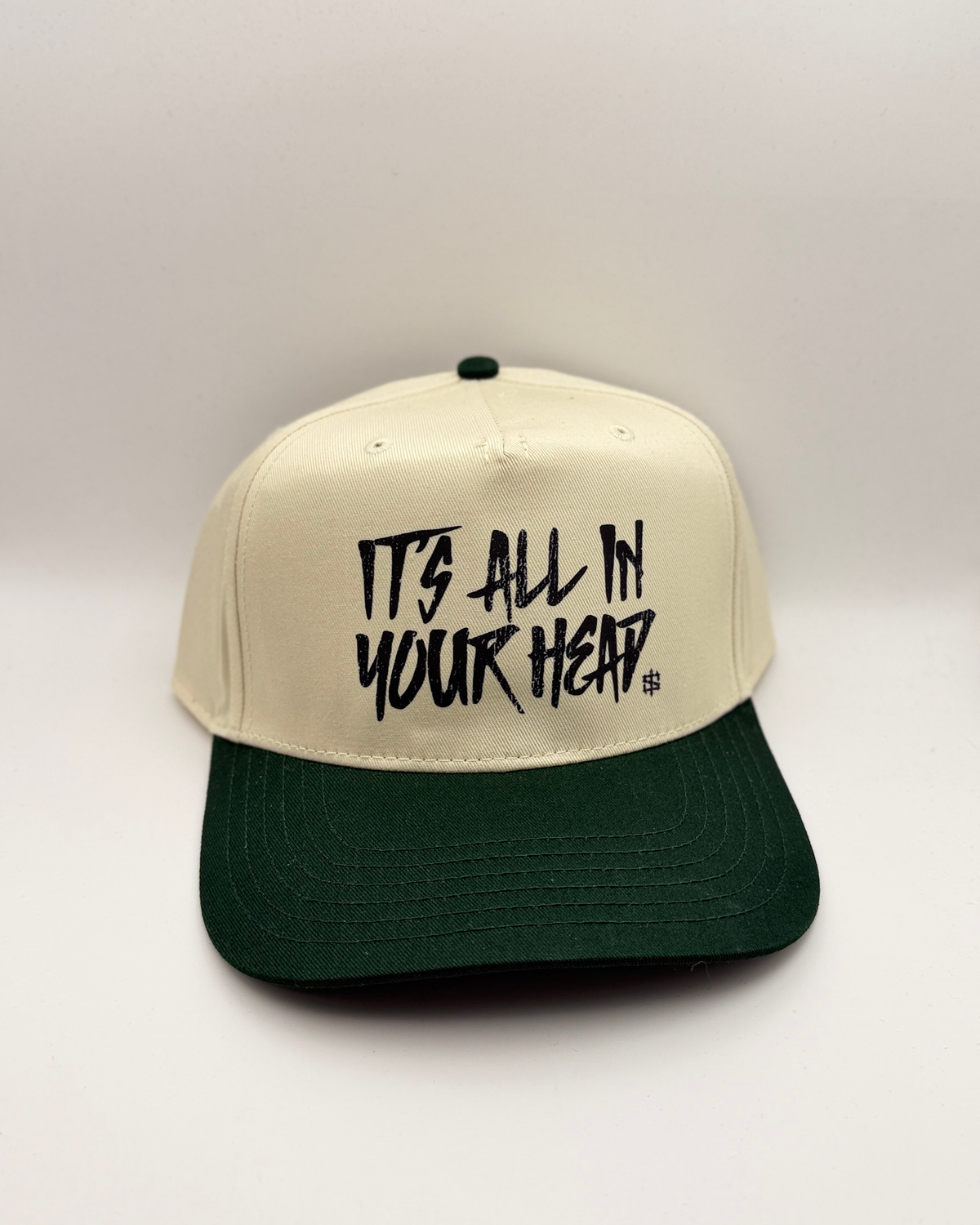 All in Your Head Snapback - Tan / Green, front view