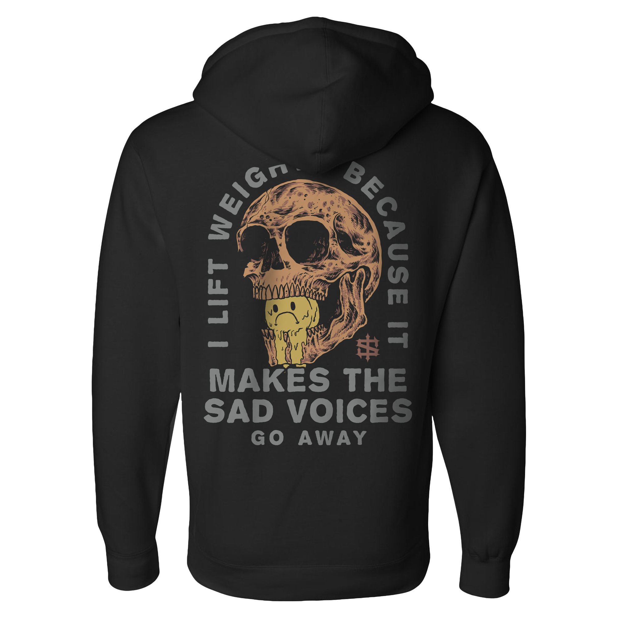 Hoodie — Skull Weightlifting Graphic "I Lift Weights Because It Makes The Sad Voices Go Away"