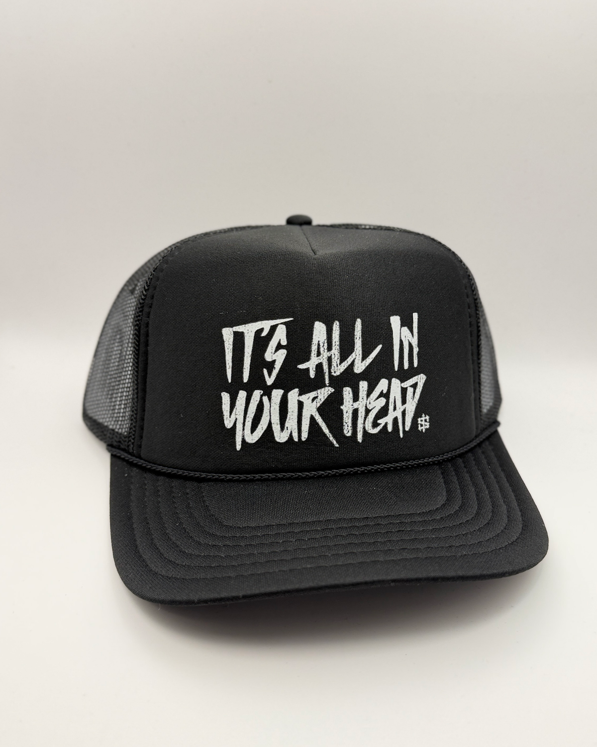 All in Your Head Trucker Hat - Black, front view