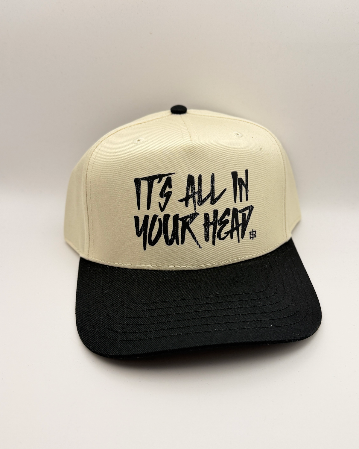 All in Your Head Snapback - Tan / Black, front view